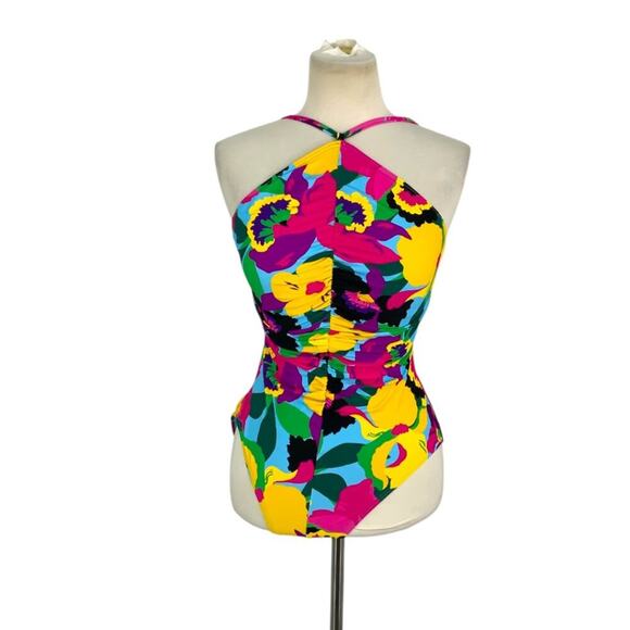 Kate Spade High Neck One Piece Swimsuit Orchid Bloom Size Large NWT $148 MSRP - Picture 2 of 7